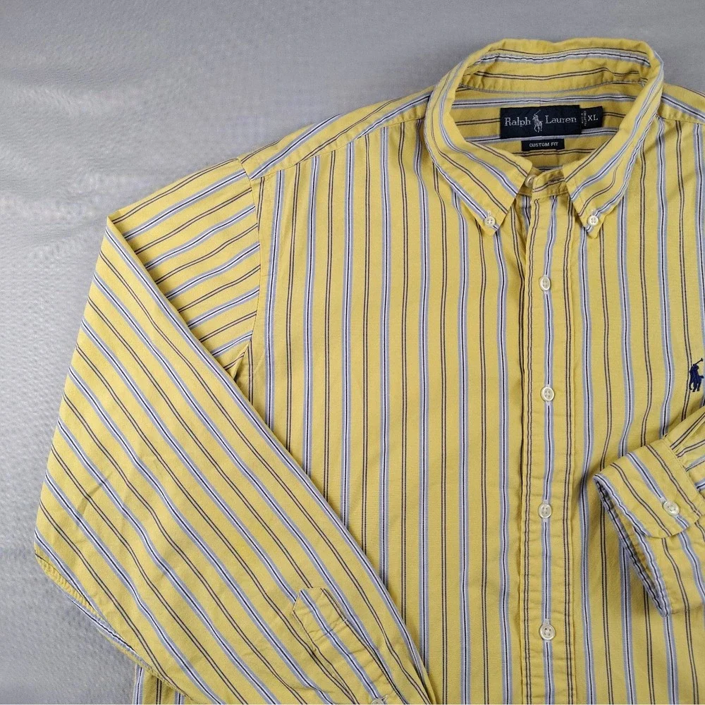 Polo Ralph Lauren Men's L/S Shirt XL Yellow Blue Stripe Classic Fit Button Down